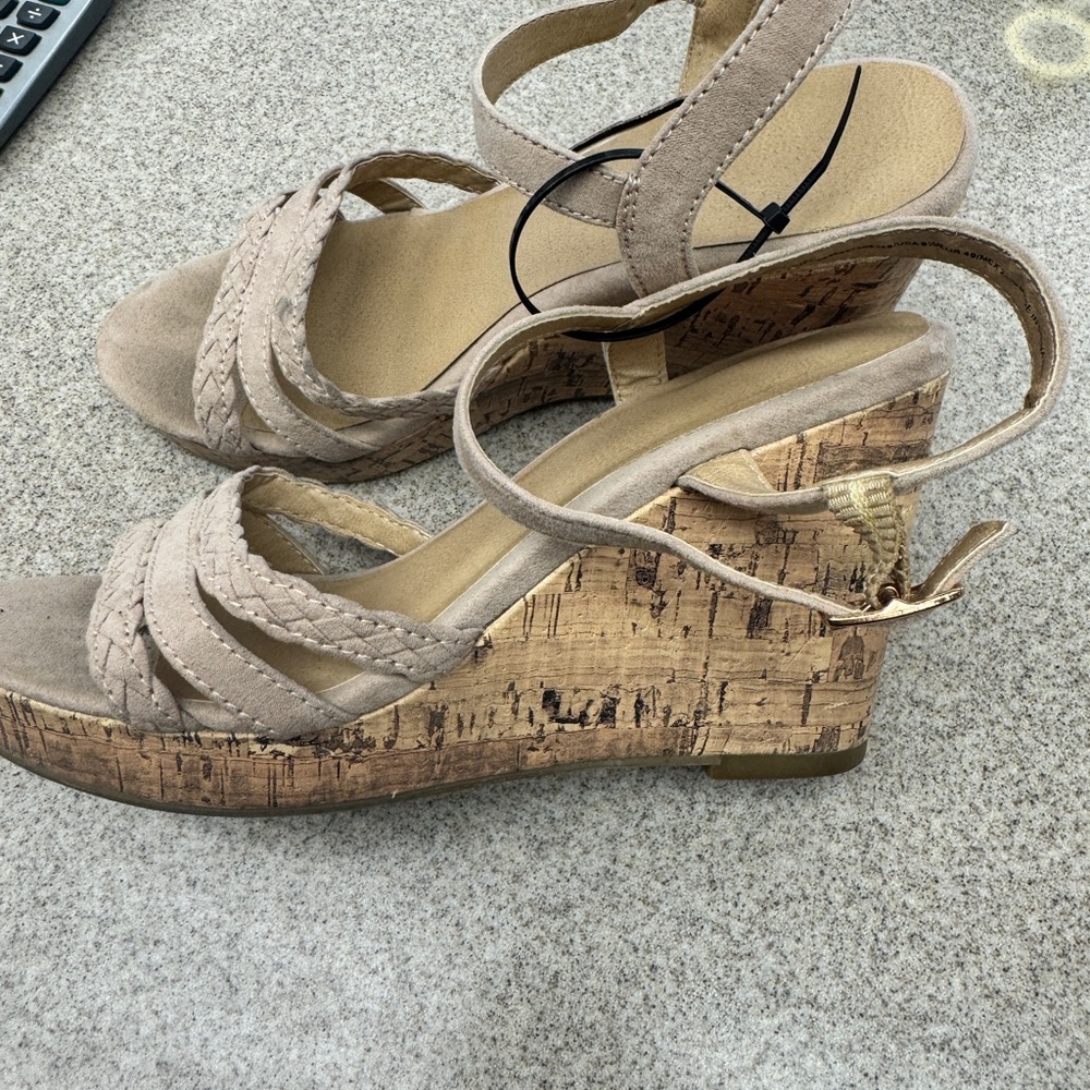 Time and Tru Braided Strap Wedge Sandals - Taupe